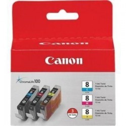 PACK 3 CARTOUCHES JET D'ENCRE ORIGINAL CANON CLI8 COULEUR 3x13ML