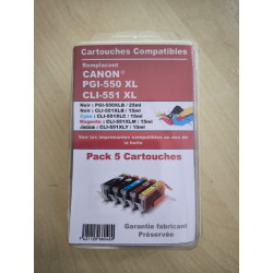 PACK DE 5 CARTOUCHES GENERIQUE CANON PGI550 / CLI551 (2BK-1C-1M-1Y)